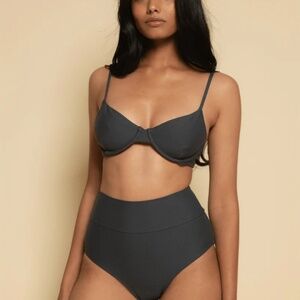 Montce Charcoal High waist Bikini Bottom Full Coverage Size Medium